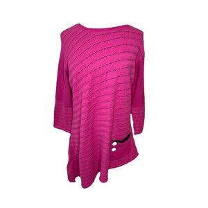 Margaret Winters Womens Sweater XL Pink Textured Knit Striped Lagenlook Comfy